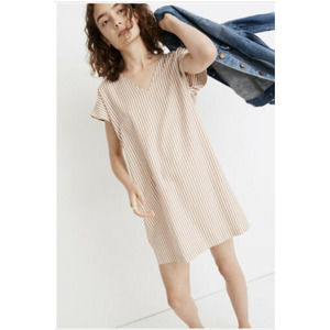 Madewell Button Back Easy Stripe Dress Brown XS